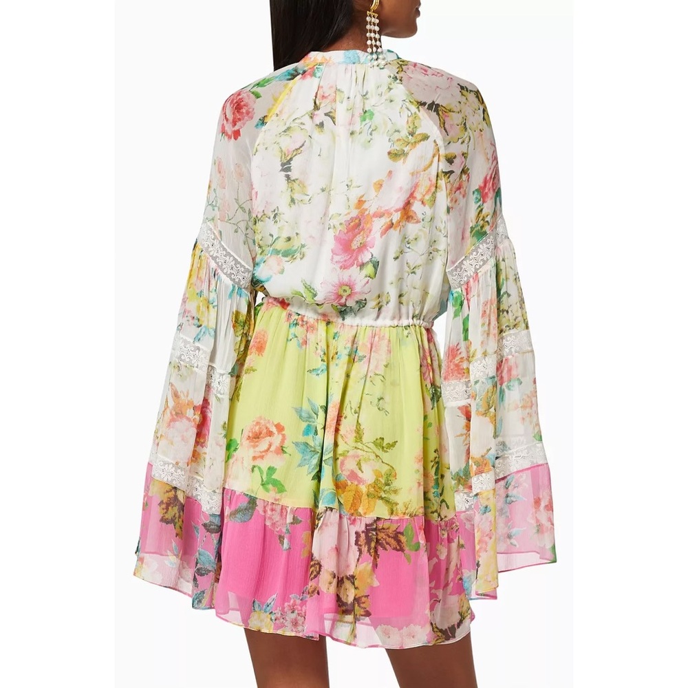 Hemant & Nandita Jolie Floral Tunic Mini Dress Lace Trim Bell Sleeve - XS - Picture 4 of 10